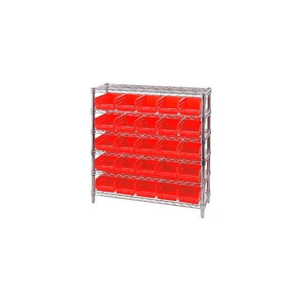 Global Equipment Chrome Wire Shelving with 25 4"H Plastic Shelf Bins